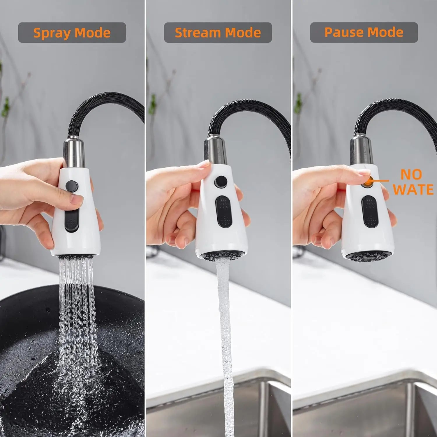 White Touch on Kitchen Sink Faucets 3 Ways Sprayer Hot Cold Pull Out Kitchen Sink Mixer Tap Smar Sensor Touch Kitchen Faucet Tap