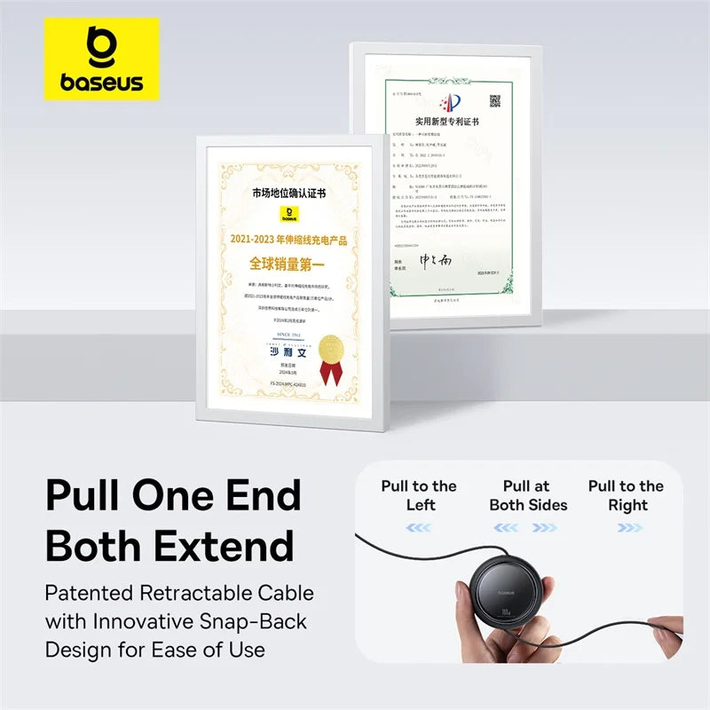 Baseus  Retractable 2 in 1 USB C Cable For iphone 16 15 pro max 100W  Type C Cable For Macbook Fast Charging for Huawei Xiaomi