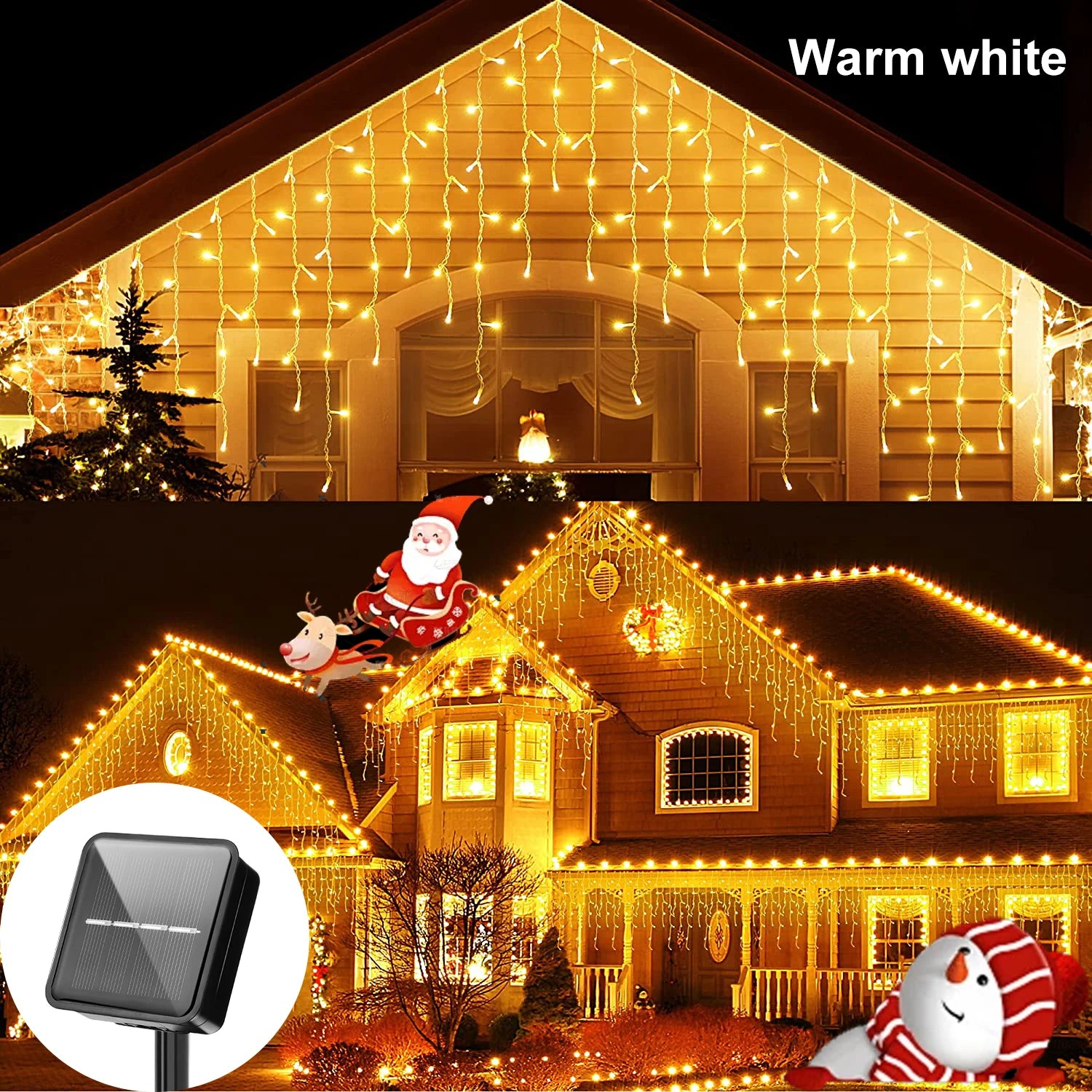LED Solar lcicle String Lights Outdoor Curtain Fairy Lights 8 Modes Christmas Landscape Lights Party Garden Decoration Light