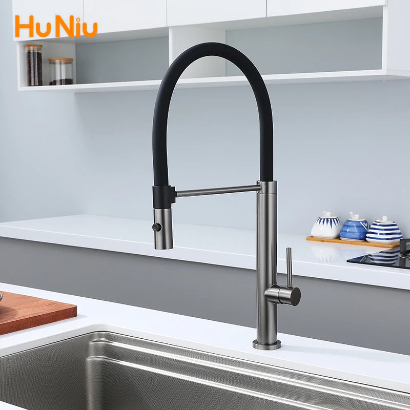 Kitchen Faucet Sink Faucets Rubber Pull Down Stream Sprayer Taps Stainless Steel 304 Rotatable Kitchen Mixer Water Tap Crane