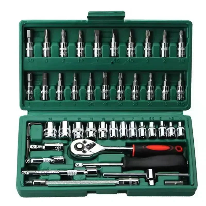 46 Pieces Of Car Repair Tool Set Multifunctional Car Repair Toolbox Ratchet Wrench Socket Combination Sleeve Tools Motorcycle
