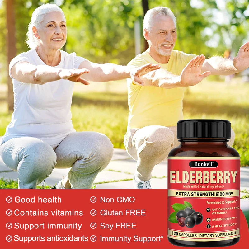 Maximum Strength Elderberry Supplement - Daily Immune, Skin, Antioxidant & Respiratory Health Support - Vitamin C Supplement