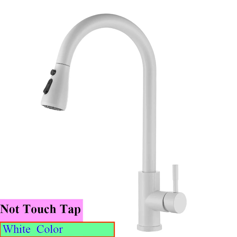 White Touch on Kitchen Sink Faucets 3 Ways Sprayer Hot Cold Pull Out Kitchen Sink Mixer Tap Smar Sensor Touch Kitchen Faucet Tap