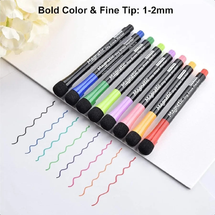 Magnetic Dry Erase Markers Fine Tip Assorted Colors 8 Pack Low Odor Whiteboard markers for kids Work On White board and Calenda