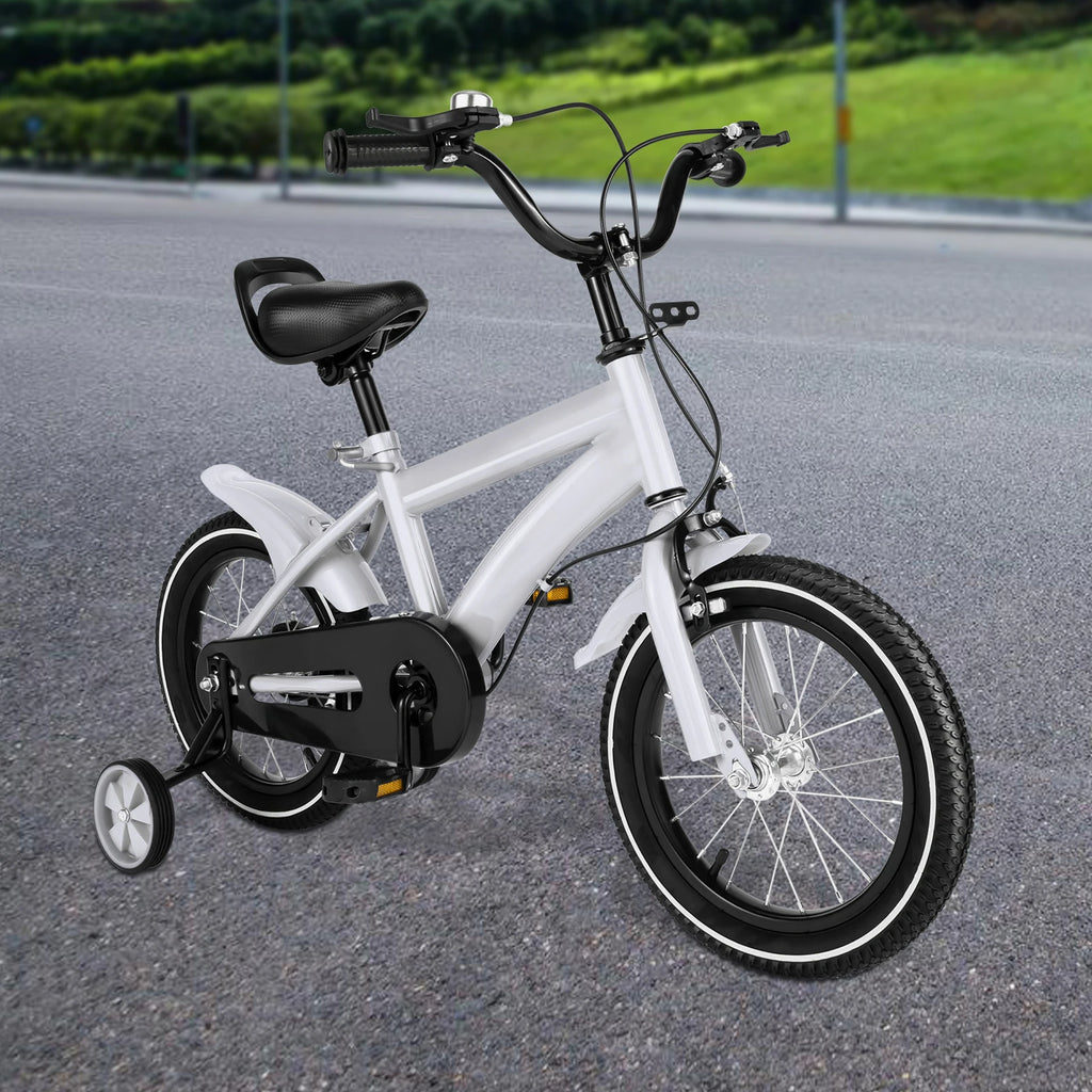 14 Inch Kids Bike Adjustable Seat Dual Brakes Children's Bicycle Load 50kg w/Training Wheels for Ages 2-4, Yellow/Blue/Red/White