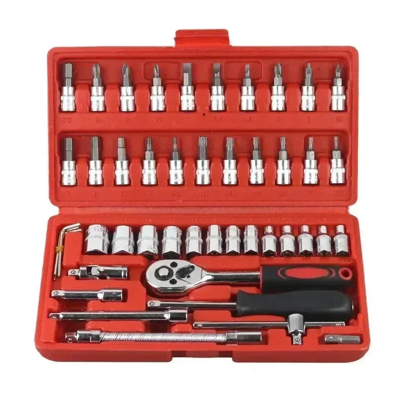 46 Pieces Of Car Repair Tool Set Multifunctional Car Repair Toolbox Ratchet Wrench Socket Combination Sleeve Tools Motorcycle