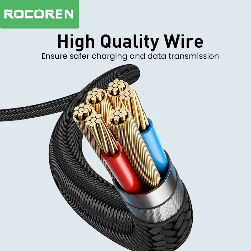 Rocoren PD 100W Type C Cable LED Display 5A Fast Charging Charger Wire Cord For Macbook Xiaomi POCO Samsung Type-C USBC Cable 2M