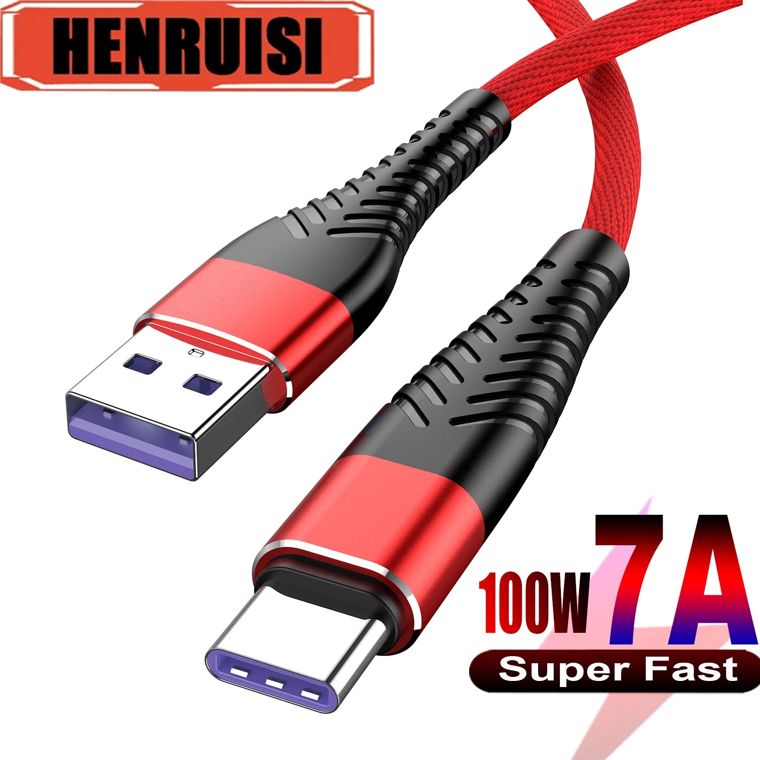 7A 100W Type C Cable Super Fast Charging Data Cord for iPhone Xiaomi Huawei Samsung Oneplus USB C Cable Phone Nylon braided Wire