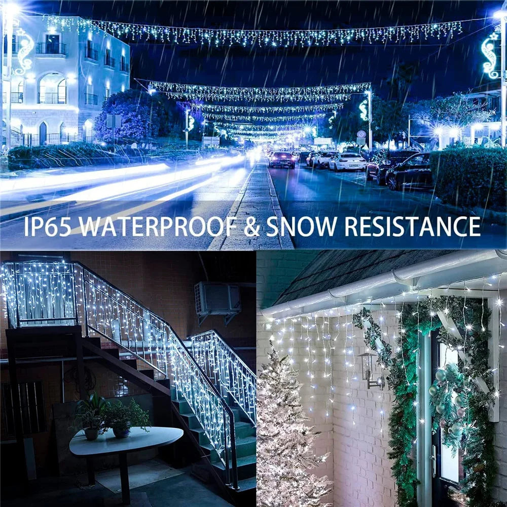 LED Solar lcicle String Lights Outdoor Curtain Fairy Lights 8 Modes Christmas Landscape Lights Party Garden Decoration Light
