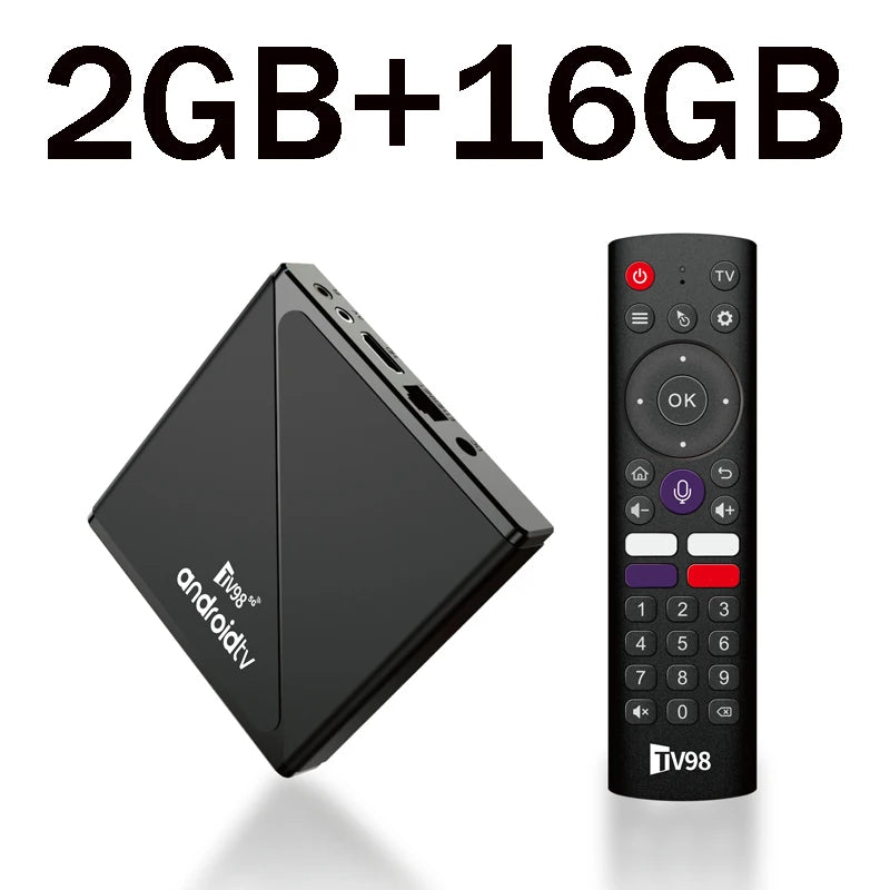 TV98 ATV PRO TV Box Android 2GB 16GB BT 5.0 Smart IPTV BOX Allwinner H313 Quad Core Android 14 WiFi 4G 5G Voice remote top box