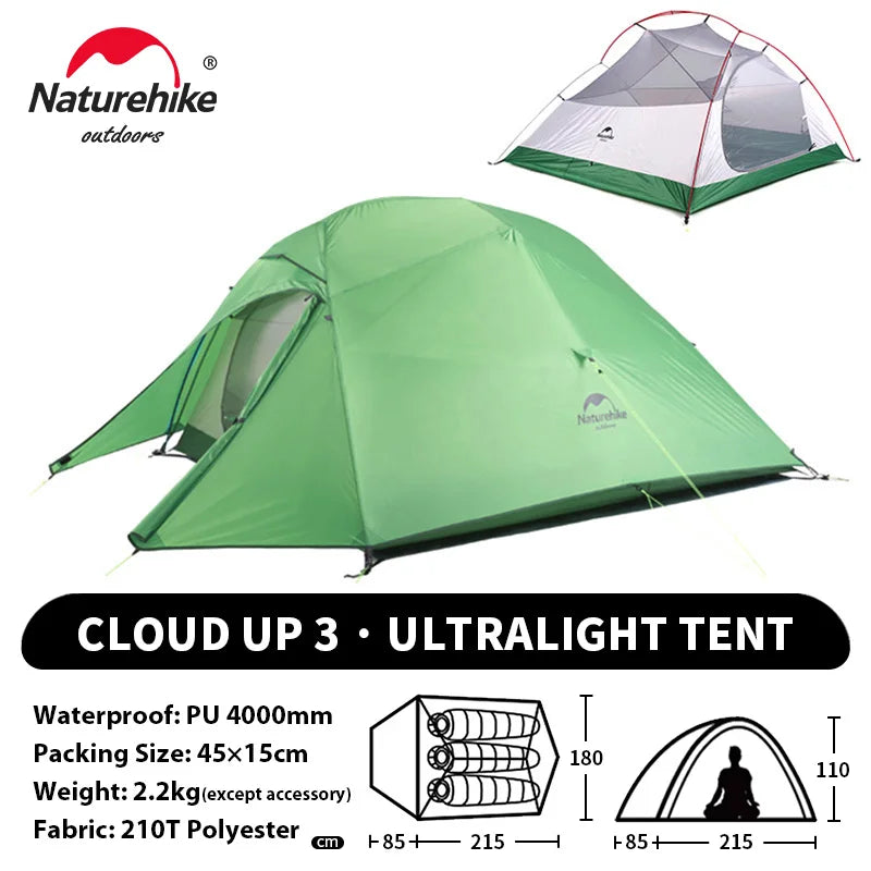 Naturehike Cloud Up 1 2 3 Person Camping Tent Ultralight Waterproof Trekking Tents Hiking Backpacking Shelter Tent Travel Tent