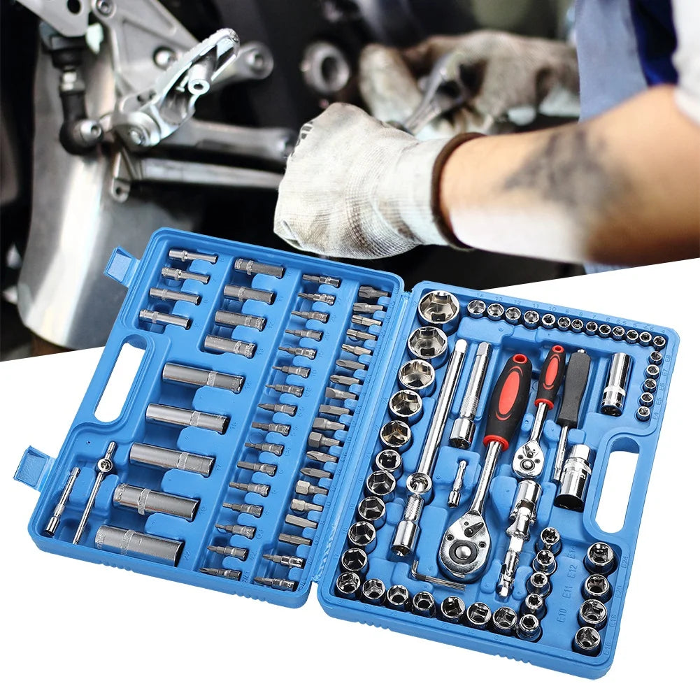 108Pcs Ratchet Wrench Set 1/4in 1/2in CR40 Steel Socket Set Tool Case Box Hex Extension Socket Hand Tools Kits Screwdriver Bits