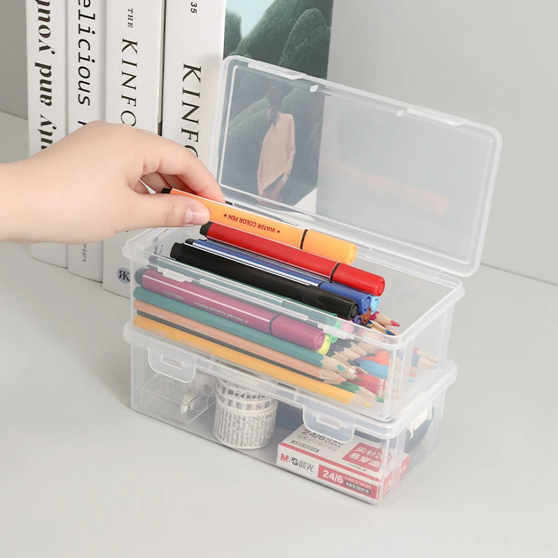 1/2pcs Portable Simple Plastic Transparent Pencil Box Student Stationery Pencil Case School Supplies For Kids Teachers