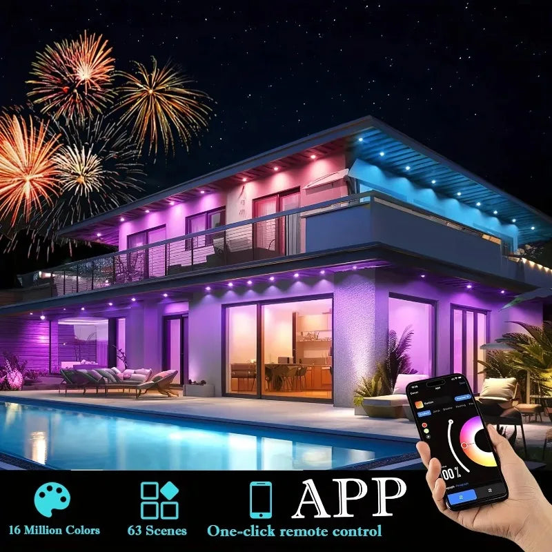 Outdoor Lights Permanent Smart RGBIC Eaves LED Lights Festival Flashing Lighting Fairy String for Christmas Holiday Decorations