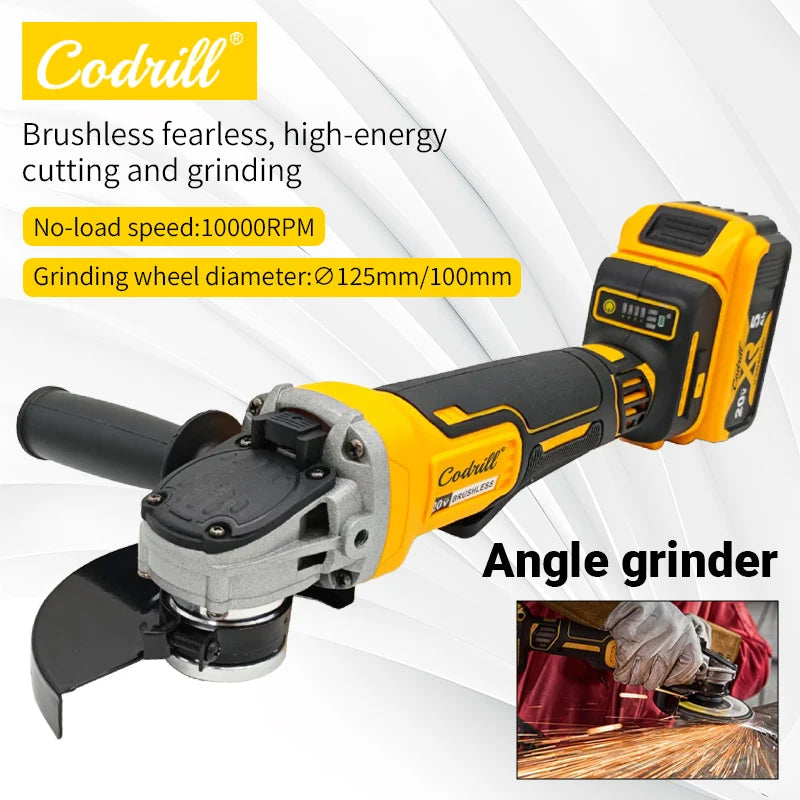 Codrill 125/100mm Cordless Brushless Angle Grinder 9000RPM Cutting Machine Polishing Machine For Dewalt 20V Battery PIN