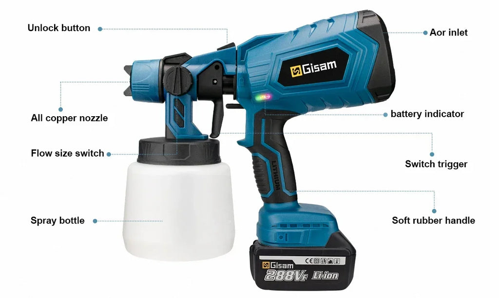 Gisam 1000ML Electric Cordless Spray Gun HVLP Paint Sprayer For Furniture Coating Airbrush Tools For Makita 18V Battery Pins