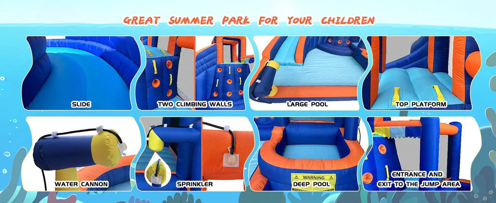 Hapcap Combo Inflatable Bounce House Kids Jumping Castle with Big Curved Slide,2 Climbing Walls,with Air Blower