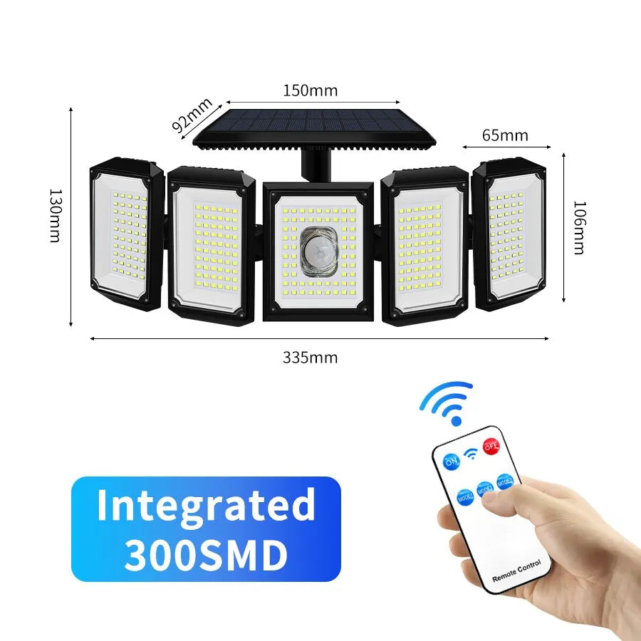 300LEDs Outdoor Solar Lights LED Solor Motion Sensor Wall Lamp Waterproof Solor Spotlight Adjustable For Garden Decoration