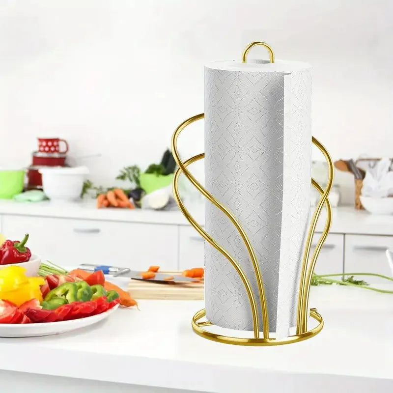 Elegant Black/Gold Metal Countertop Paper Towel Holder with Reinforced Base - Ideal for Kitchen & Bathroom, Kitchen Organization