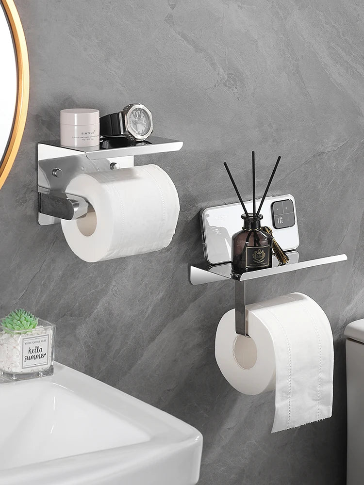 Stainless Steel Bathroom Paper Holder Toilet Roll Holder No Drilling Wall Mount WC Paper Phone Holders Home Paper Towel Holder