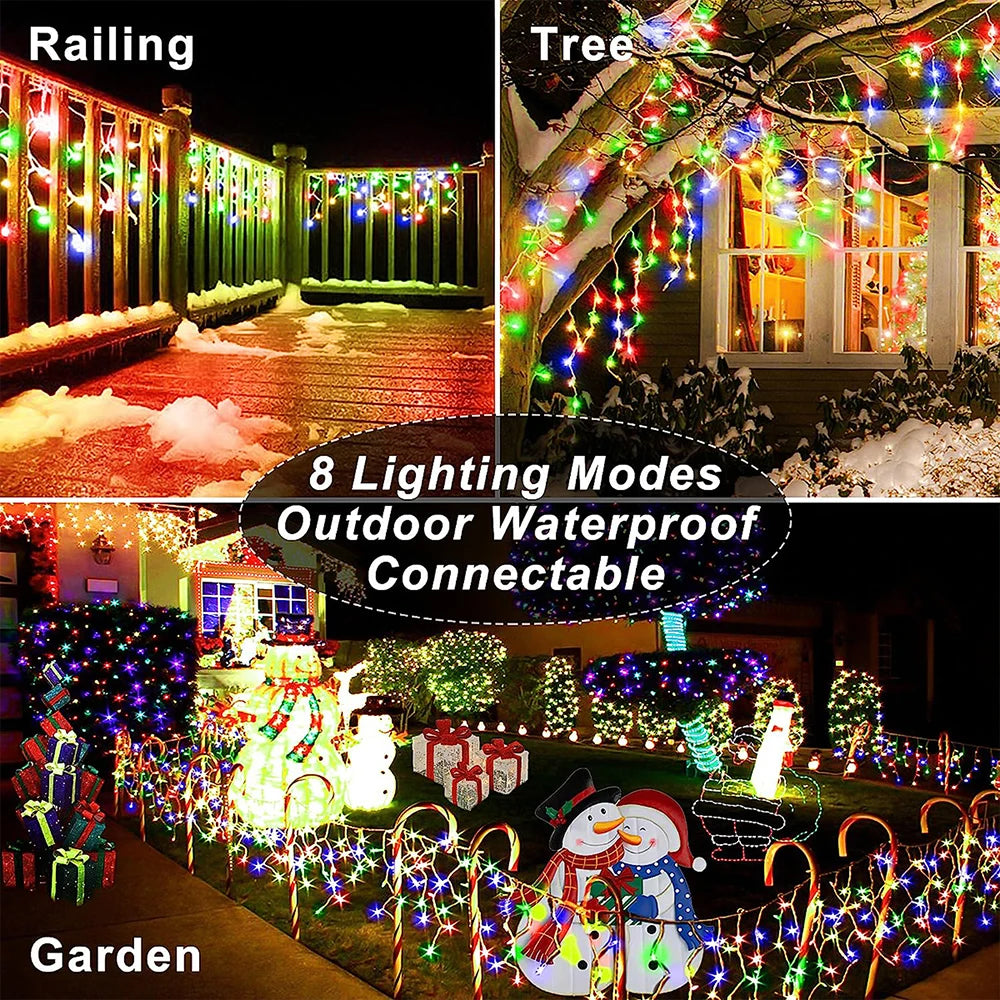 LED Solar lcicle String Lights Outdoor Curtain Fairy Lights 8 Modes Christmas Landscape Lights Party Garden Decoration Light