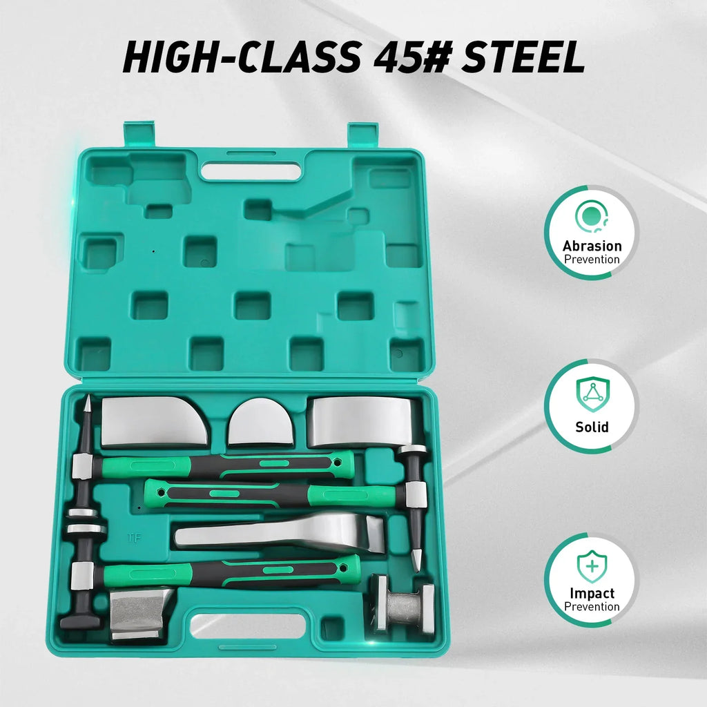 9 Pcs Auto Body Panel Fender Hammer Dolly Set Dent Repair Tools Car Sheet Metal Shaping Movable Car Body Corrector Kit