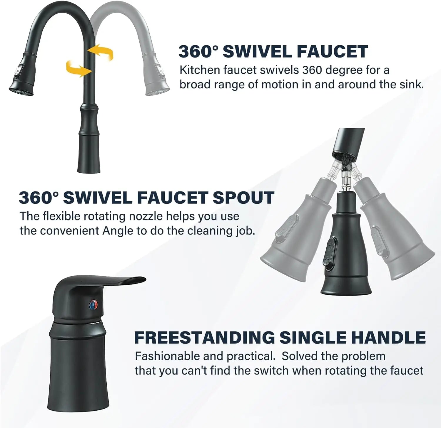 Kitchen Sink Faucet,3 Hole Kitchen Faucets with Pull Down Sprayer,Kitchen Faucets with Soap Dispenser Oulantron 2 Hole High Arc