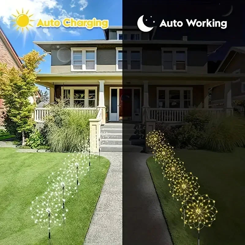 200LEDs Solar Fireworks Lights Outdoor Waterproof Solar Garden Lights 8 Lighting Modes With Remote Control Decorations Light