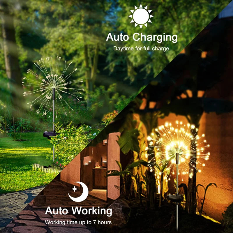 Solar Fireworks LED Light Outdoor Waterproof Solar Light 8 Lighting Modes DIY Starburst Fairy Light Holiday Decorative Lights