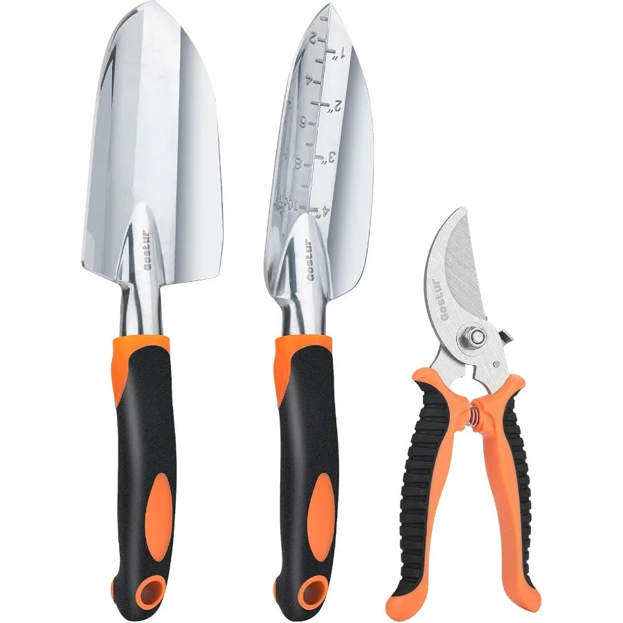 Garden Tool Set 3PCS Sturdy Gardening Hand Tools Kit Trowel Shovel Transplanter Sharp Bypass Pruning Shears Scissors Clippers C