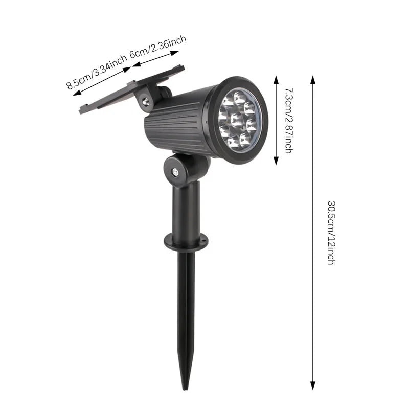 9 LEDs Solar Spotlights, Outdoor Waterproof, Spot Lights, Brightness Adjustable for Garden Backyard Driveway Patio Decor