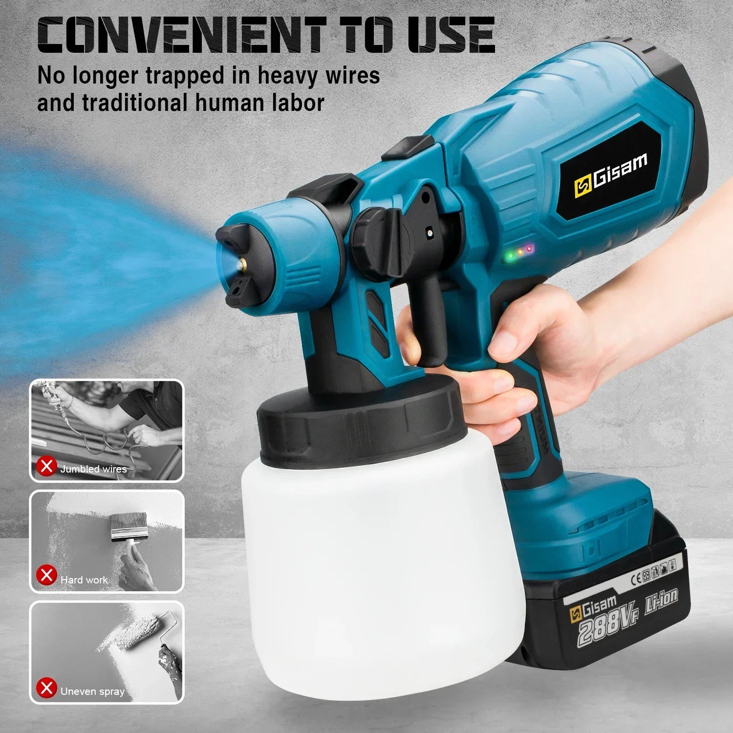 Gisam 1000ML Electric Cordless Spray Gun HVLP Paint Sprayer For Furniture Coating Airbrush Tools For Makita 18V Battery Pins