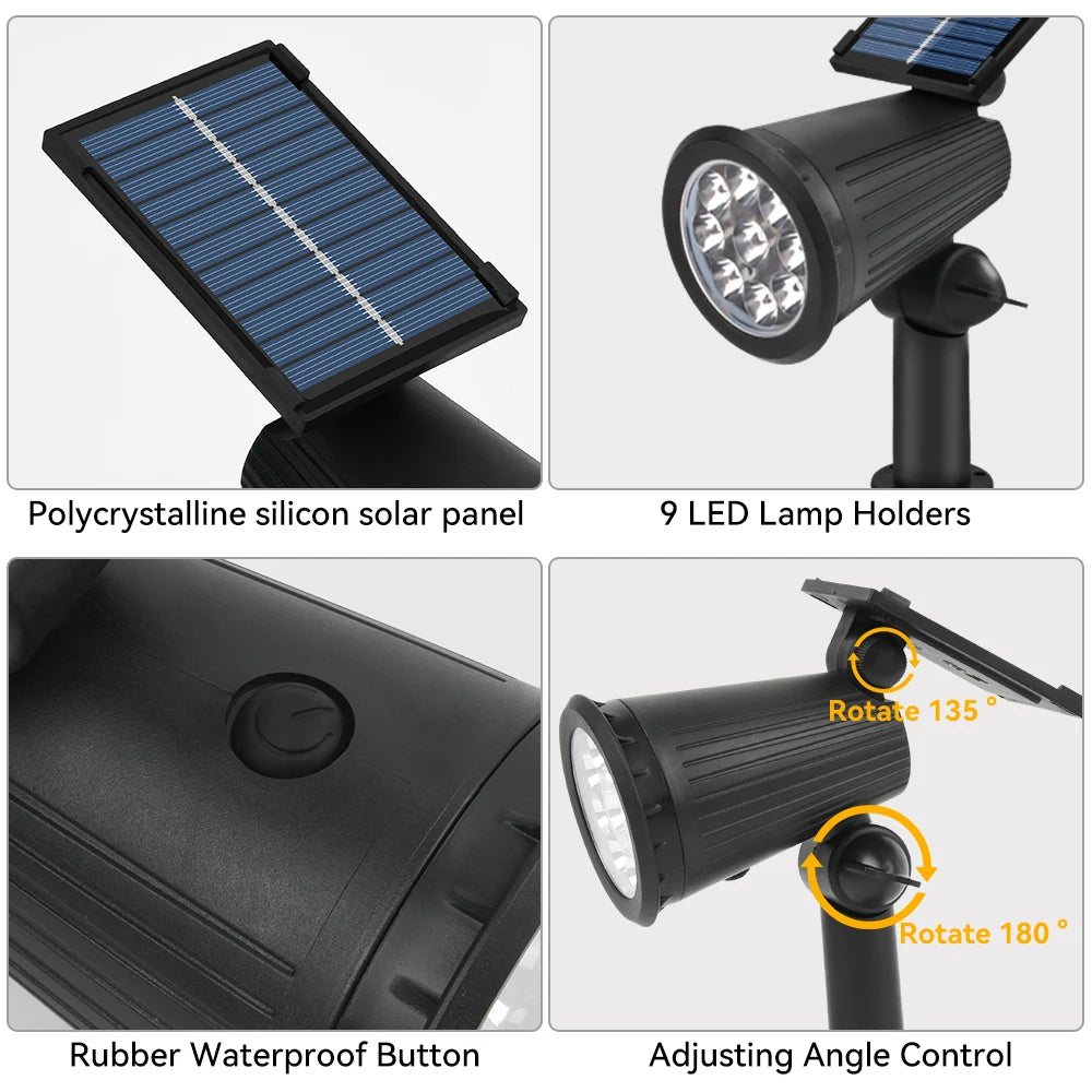 Solar Spotlight 9 LEDs Solar Lawn Lights Outdoor Waterproof Landscape Garden Lighting Atmosphere Lamp for Patio Yard Halloween