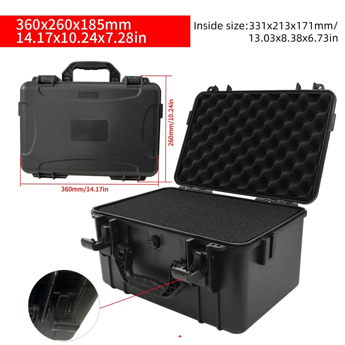 1 portable toolbox with pre cut sponge insert, shock resistant and wear-resistant hard shell protection tool equipment box