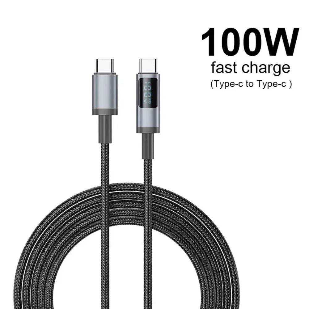 PD 100W Type C Cable PD Fast Charging USB C Display Cable Charger Cord For iPhone15 Macbook iPad Xiaomi Data Cord Wire