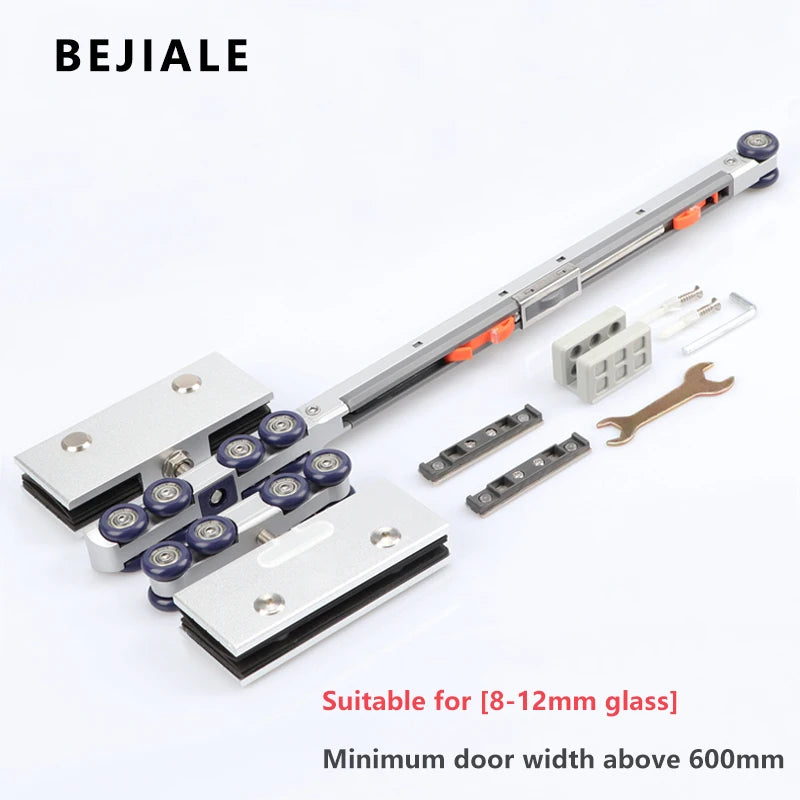 Glass Door Lifting Wheel Bathroom Room Pulley Sliding Door Toilet Two-way Damping Buffer Glass Pulley Moving Door Track Fittings