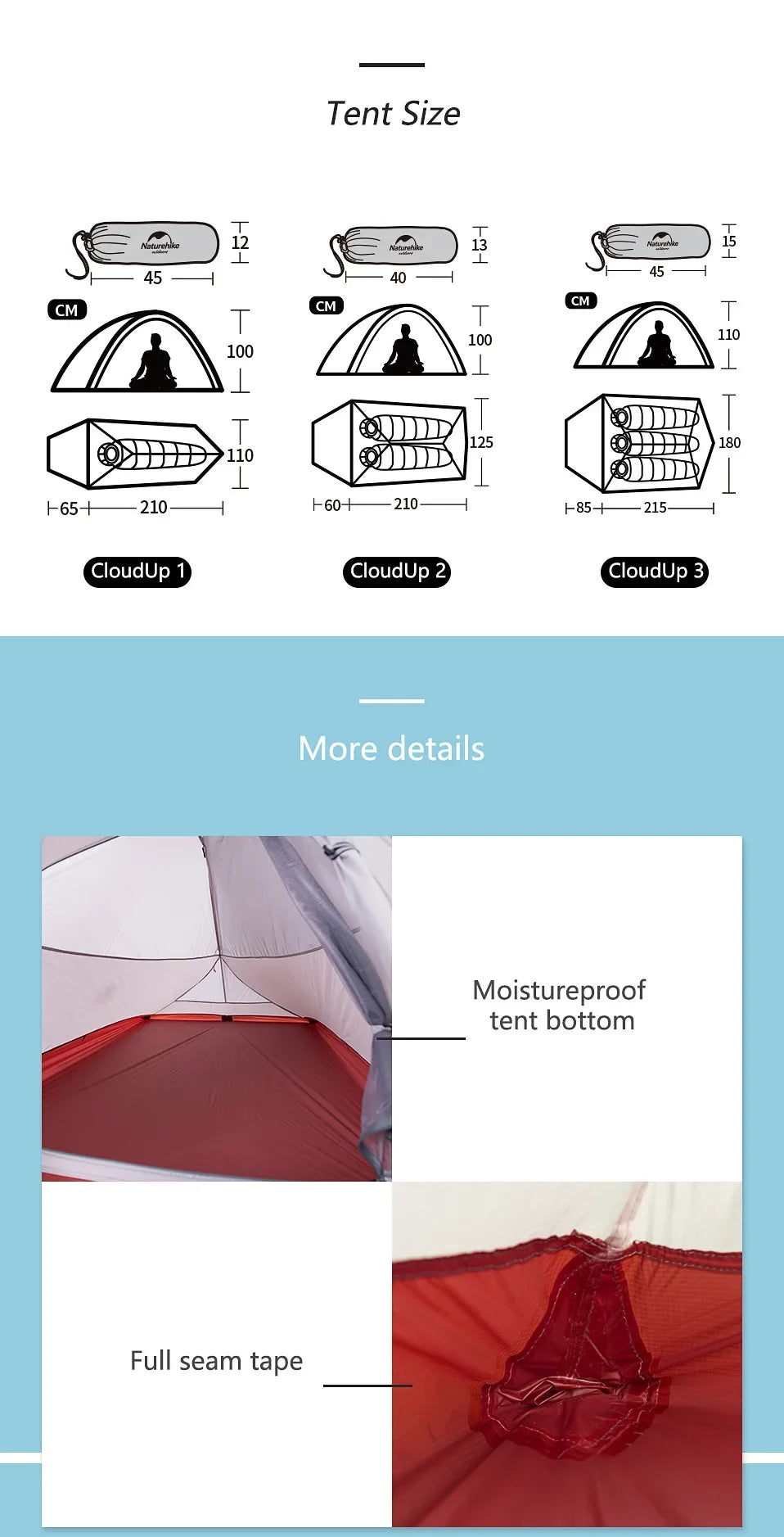 Naturehike Cloud Up 1 2 3 Person Camping Tent Ultralight Waterproof Trekking Tents Hiking Backpacking Shelter Tent Travel Tent