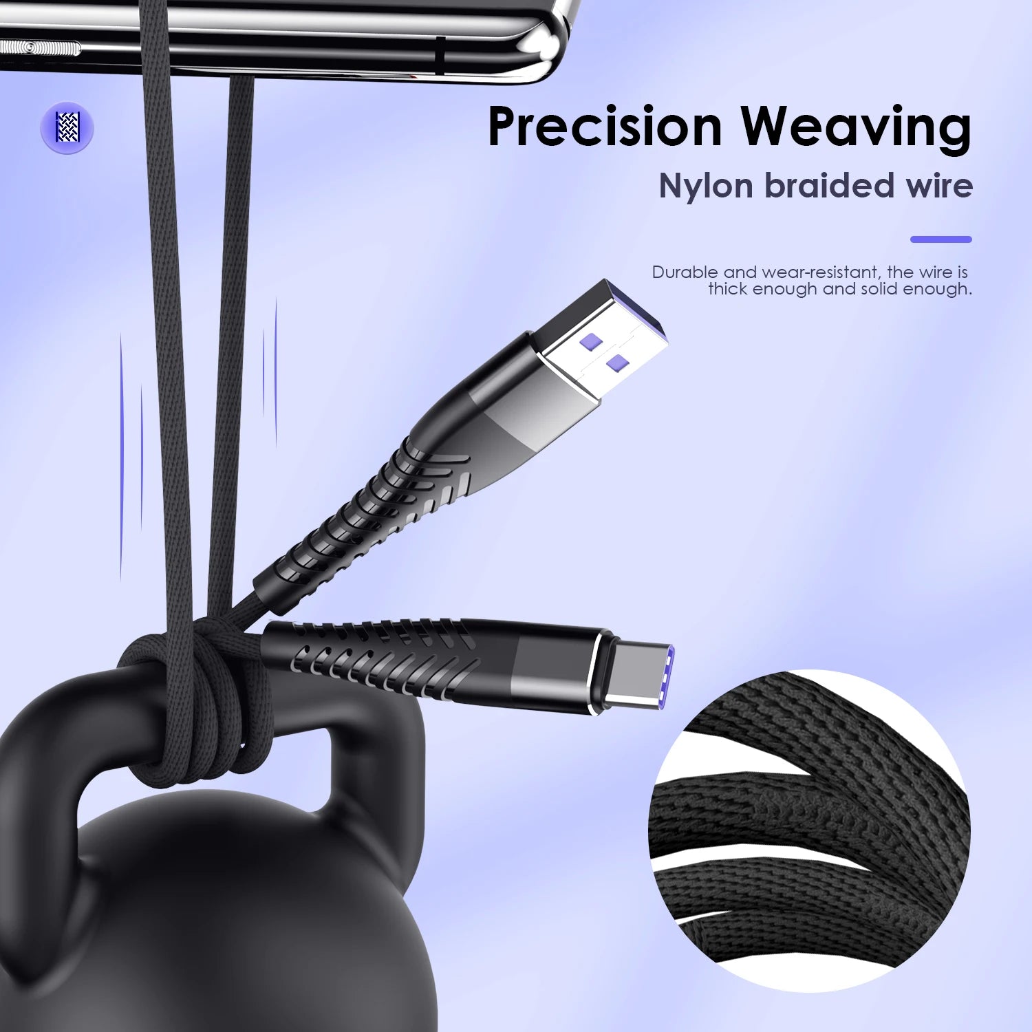 7A 100W Type C Cable Super Fast Charging Data Cord for iPhone Xiaomi Huawei Samsung Oneplus USB C Cable Phone Nylon braided Wire