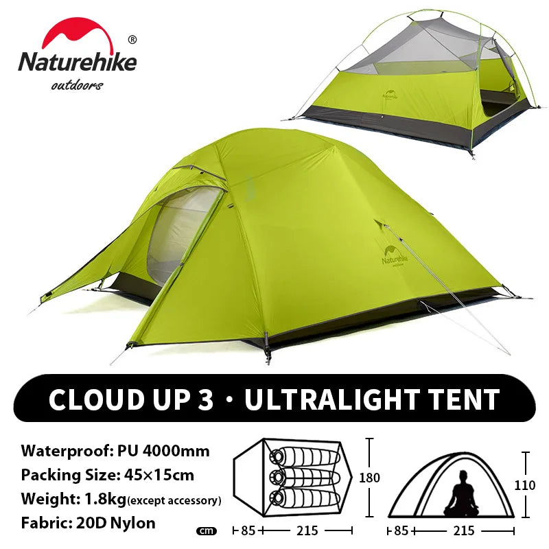 Naturehike Cloud Up 1 2 3 Person Camping Tent Ultralight Waterproof Trekking Tents Hiking Backpacking Shelter Tent Travel Tent