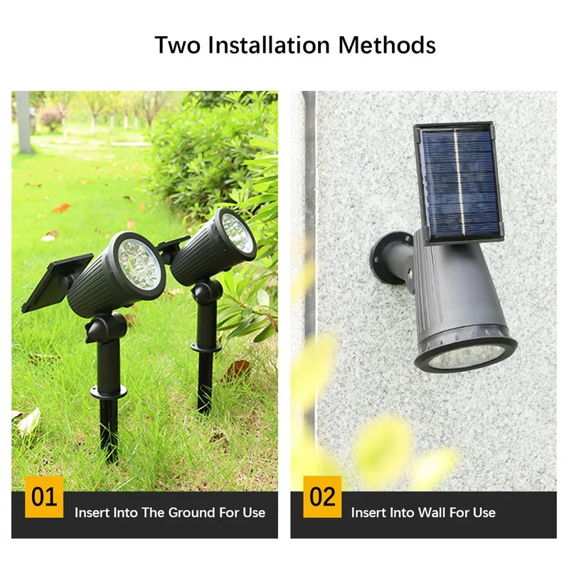 9 LEDs Solar Spotlights, Outdoor Waterproof, Spot Lights, Brightness Adjustable for Garden Backyard Driveway Patio Decor