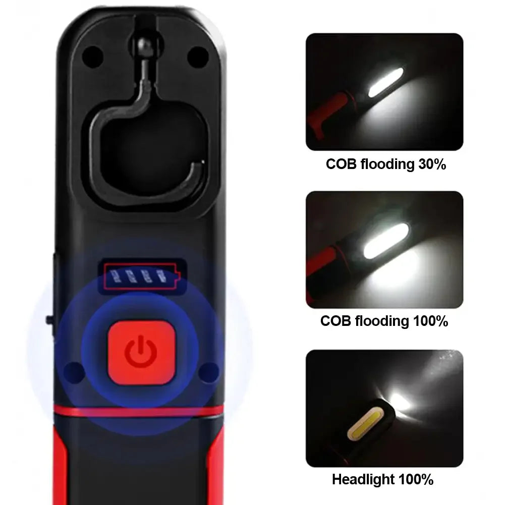 1PC Portable USB Rechargeable COB Work Light Car Detailing Inspection Light Magnetic LED Flashlight Hanging Lamp Camping Torch