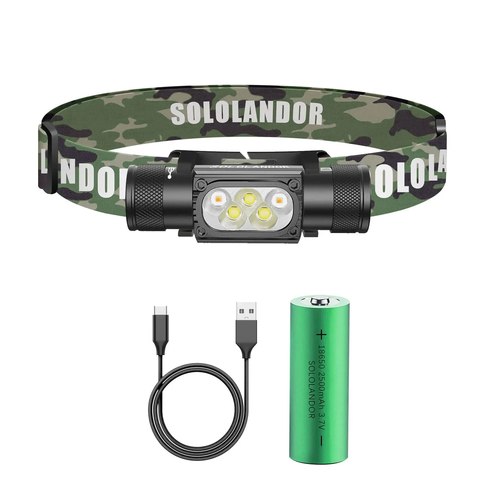 SOLOLANDOR White Yellow LED Outdoor exploration lighting flashlight USB rechargeable flashlight 18650 Battery