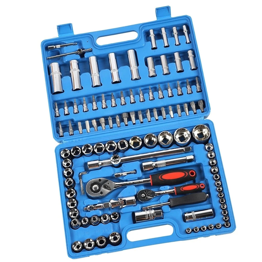 108Pcs Ratchet Wrench Set 1/4in 1/2in CR40 Steel Socket Set Tool Case Box Hex Extension Socket Hand Tools Kits Screwdriver Bits