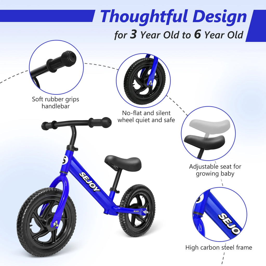 SEJOY Balance Bike for Kids Toddler Training Bicycle  for Ages 3-6 Years Old Outside Bike Toy Scooter Saddle Height Adjustable