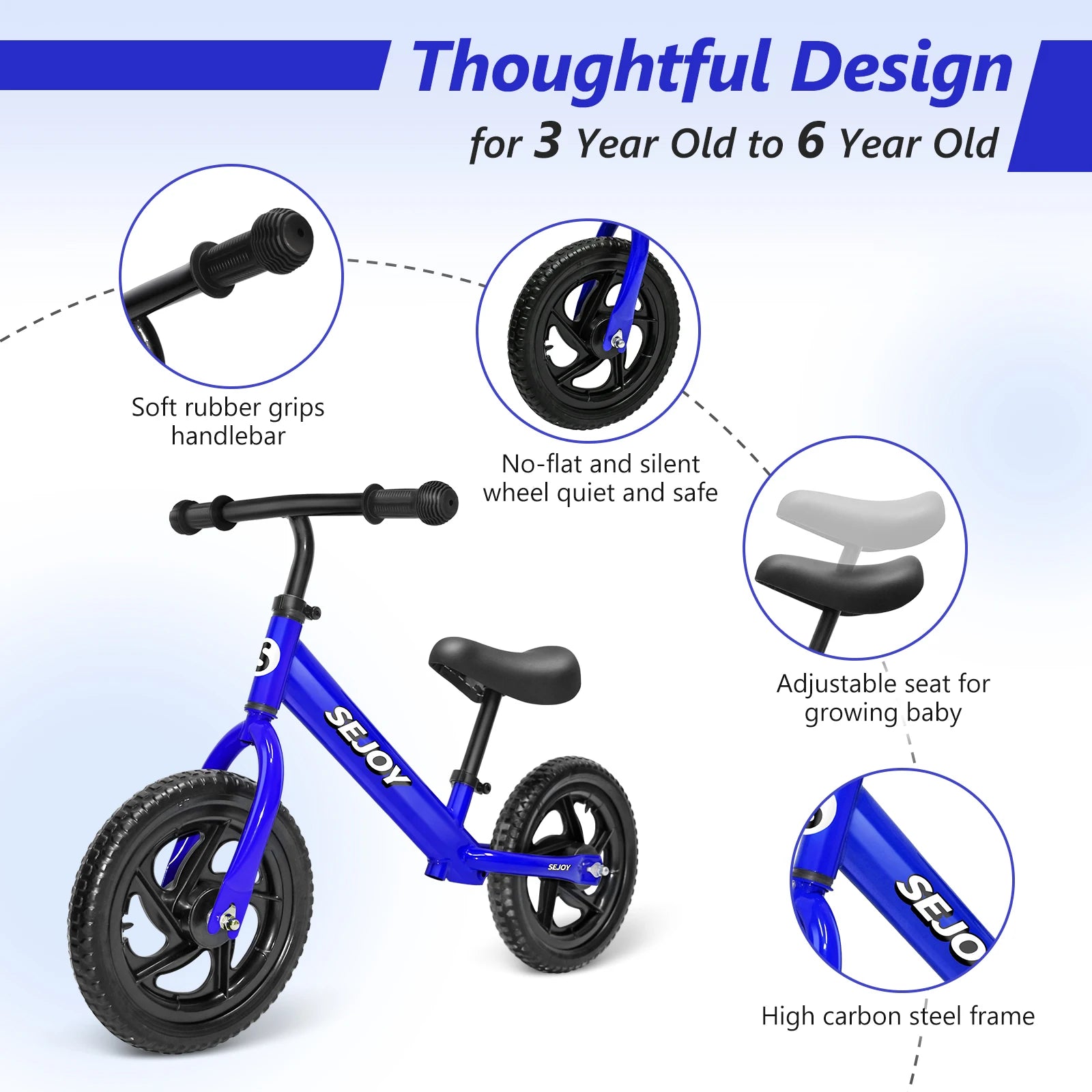 SEJOY Balance Bike for Kids Toddler Training Bicycle  for Ages 3-6 Years Old Outside Bike Toy Scooter Saddle Height Adjustable