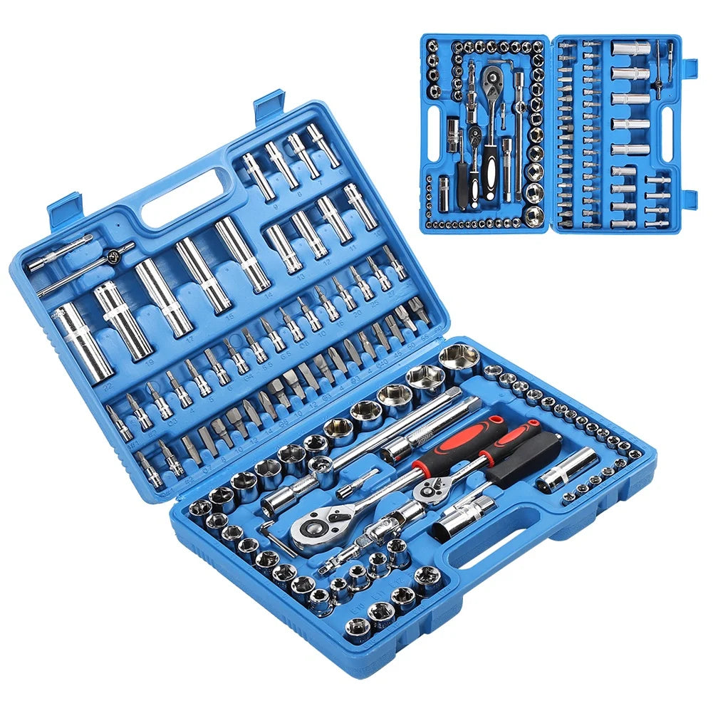 108Pcs Ratchet Wrench Set 1/4in 1/2in CR40 Steel Socket Set Tool Case Box Hex Extension Socket Hand Tools Kits Screwdriver Bits