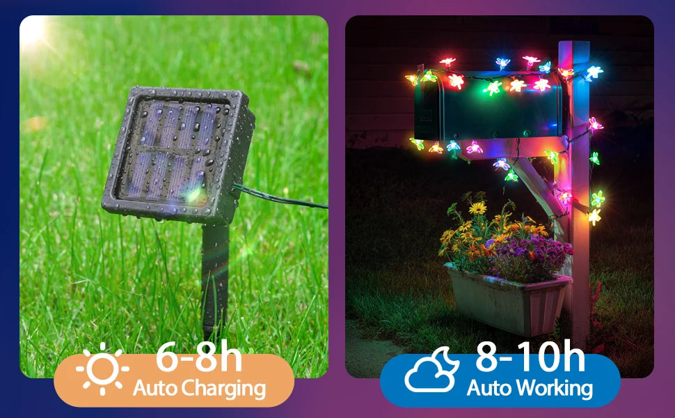 Solar String Lights Outdoor 50 LED with 8 Lighting Modes Waterproof Patio Lights for Garden Yard Party Halloween Christmas Decor