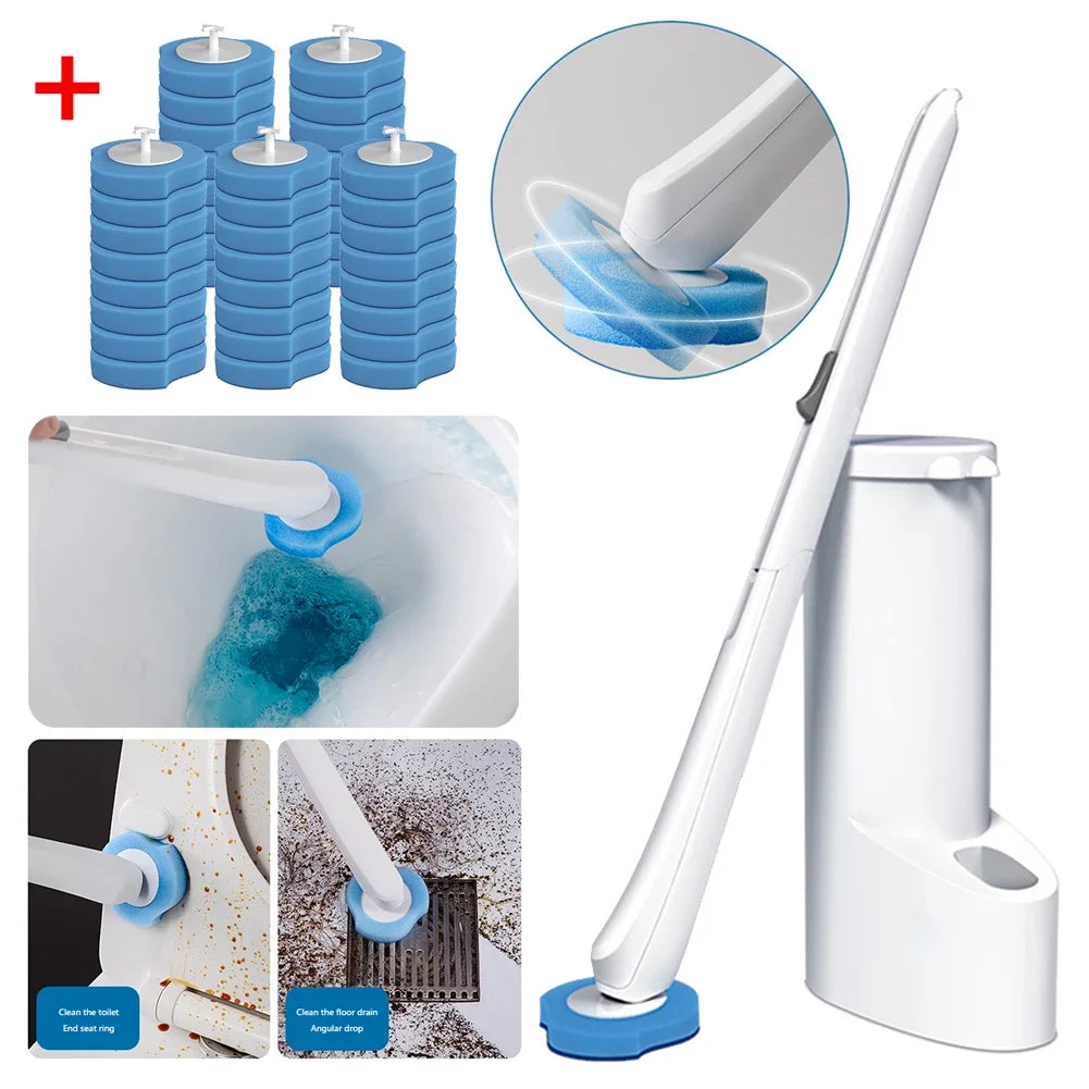 Wall-mounted Disposable Toilet Brush Cleaner with 8/16/24PCS Brush Head Bathroom Long Handle Cleaning Brush Toilet Accessories