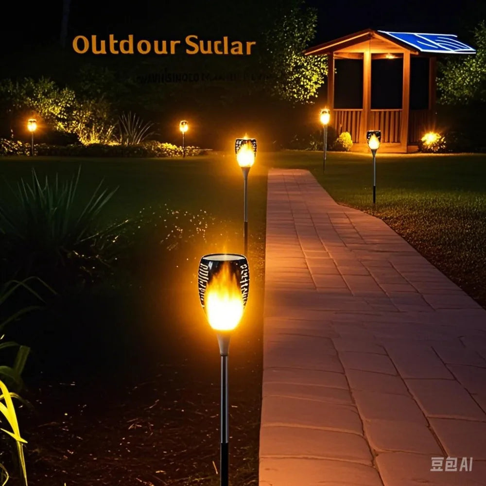 Solar Torch Lights Outdoor Waterproof Landscape Garden Pathway Light with Vivid Dancing Flickering Flame Auto on/Off Solar Light