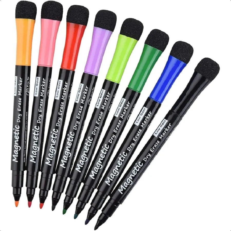 Magnetic Dry Erase Markers Fine Tip Assorted Colors 8 Pack Low Odor Whiteboard markers for kids Work On White board and Calenda